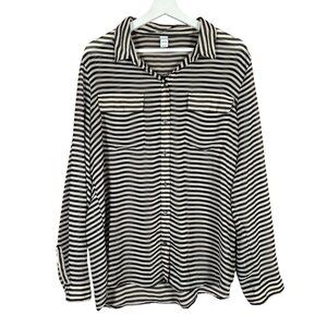 Old Navy Chiffon Button Down Shirt XL Semi Sheer Parisian Breton Striped Blouse